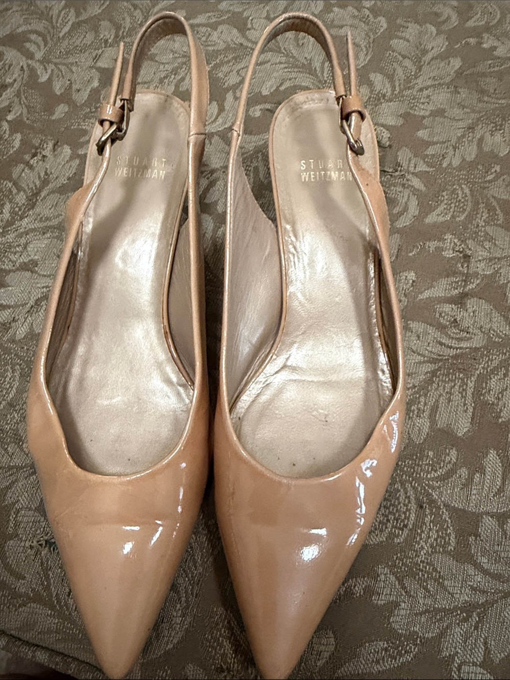 Stuart Weitzman Nude Patent Leather Pointed Slingback Pumps - Picture 5 of 5